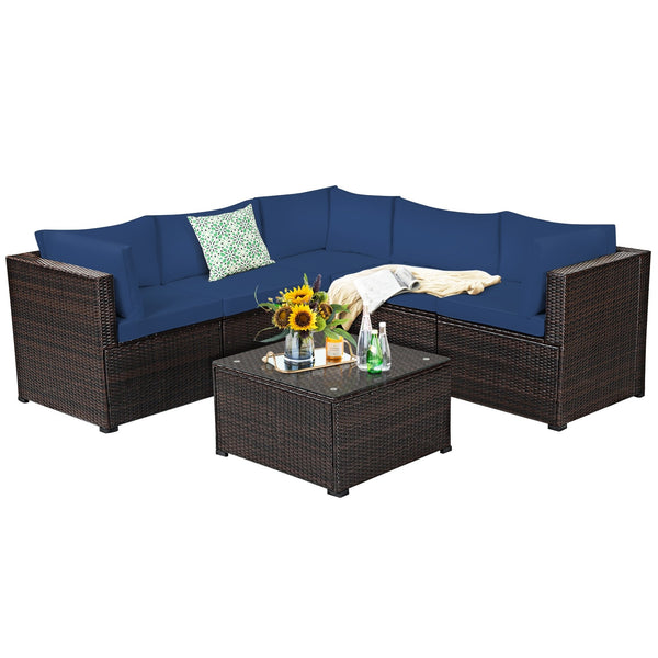 6pc Outdoor Patio Sofa Set with Cushions - Navy
