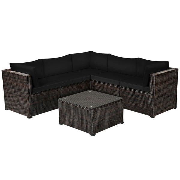 6pc Outdoor Patio Sofa Set with Cushions - Black