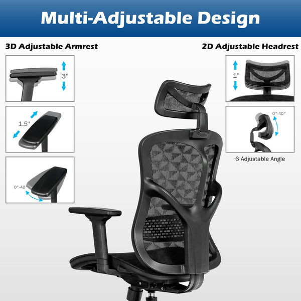 Height Adjustable Ergonomic High Mesh Back Swivel Office Chair - Black