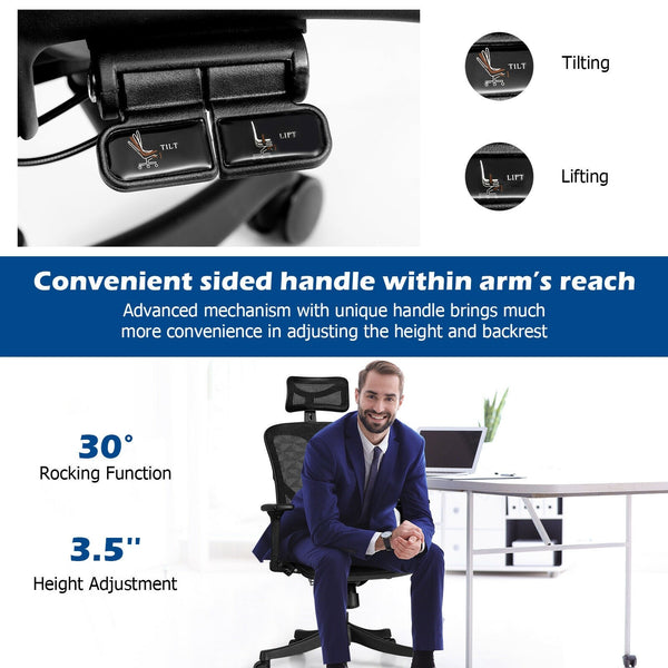 Height Adjustable Ergonomic High Mesh Back Swivel Office Chair - Black