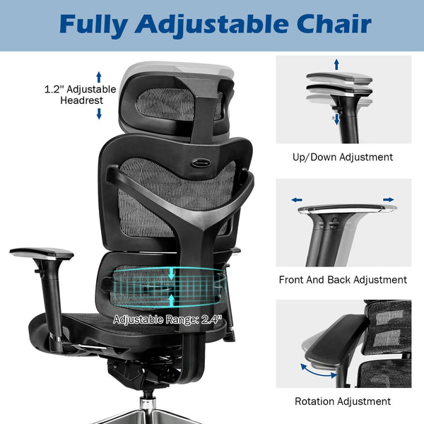 Height Adjustable High Mesh Back Ergonomic Office Chair - Black