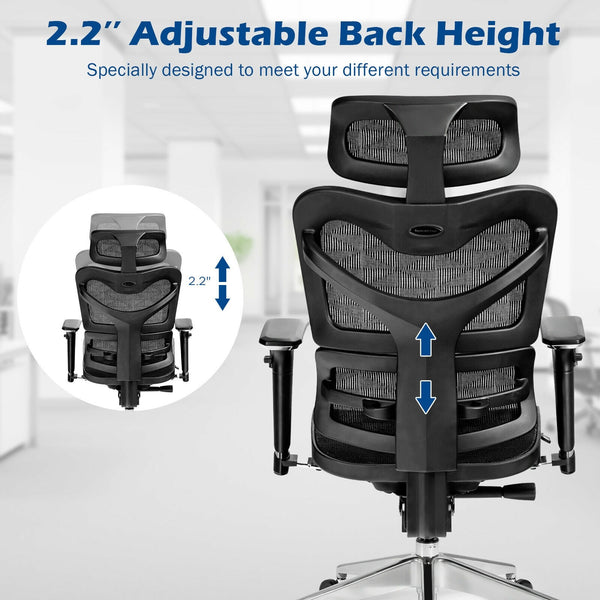 Height Adjustable High Mesh Back Ergonomic Office Chair - Black