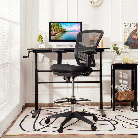 Adjustable Armrests and Foot-Ring Mesh Office Chair - Black