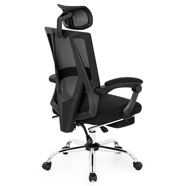 Ergonomic Mesh Back Office Chair with Adjustable Footrest - Black