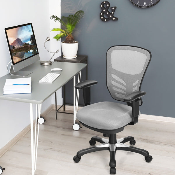 Ergonomic Mesh Office Chair with Adjustable Back Height and Armrests - Grey