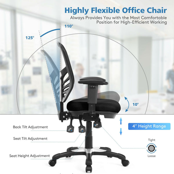 Ergonomic Mesh Office Chair with Adjustable Back Height and Armrests - Black