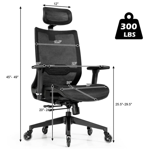 Height Adjustable Mesh Back Swivel Office Chair with Lumbar Support - Black