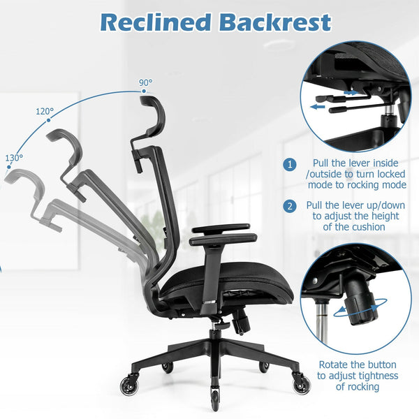 Height Adjustable Mesh Back Swivel Office Chair with Lumbar Support - Black