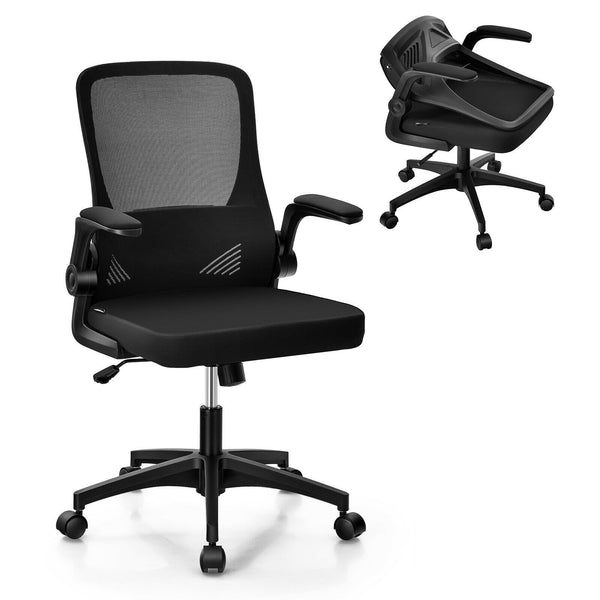 Swivel Mesh Office Chair with Foldable Backrest and Flip-Up Arms - Black
