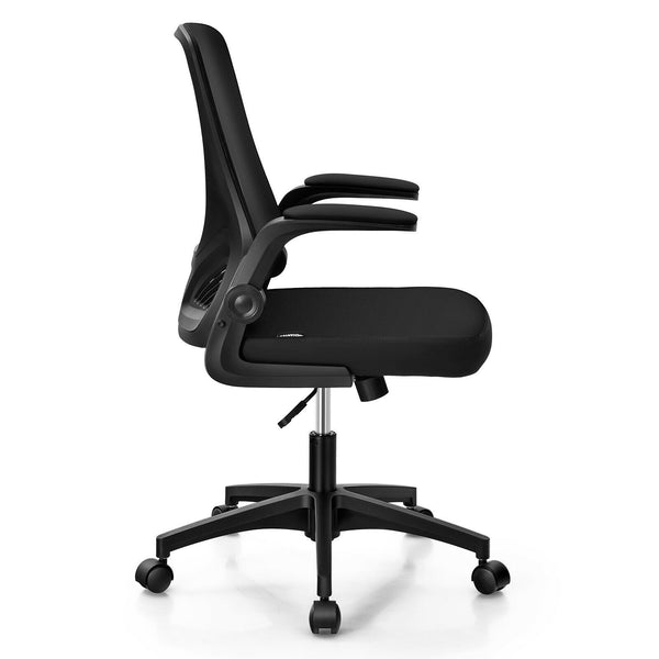 Swivel Mesh Office Chair with Foldable Backrest and Flip-Up Arms - Black