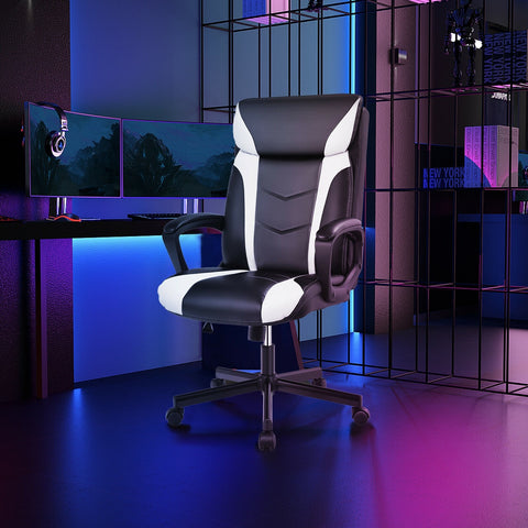 Swivel PU Leather Office Gaming Chair - White