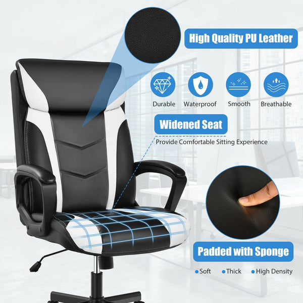 Swivel PU Leather Office Gaming Chair - White