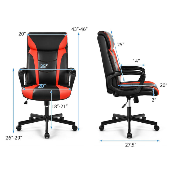 Swivel PU Leather Office Gaming Chair - Red