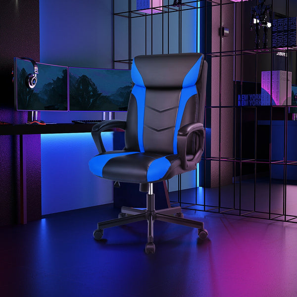 Swivel PU Leather Office Gaming Chair - Blue