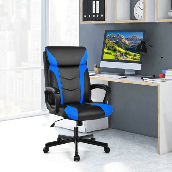 Swivel PU Leather Office Gaming Chair - Blue