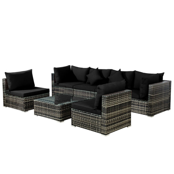 7pc Outdoor Rattan Sofa Set -  Black