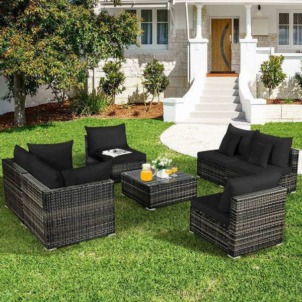 7pc Outdoor Rattan Sofa Set -  Black