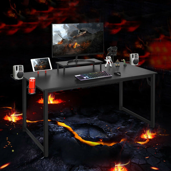 63" Computer Gaming Desk with Monitor Shelf - Black