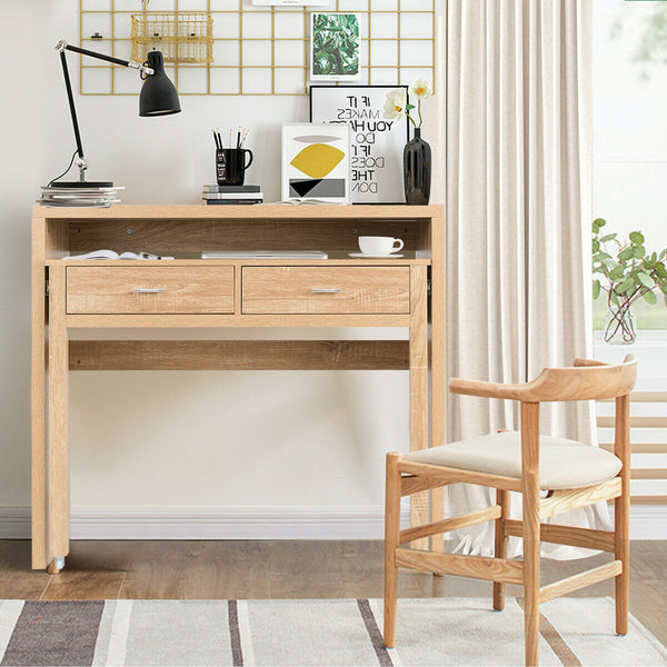 Extendable Computer Writing Desk with Pull Out Desk - Natural