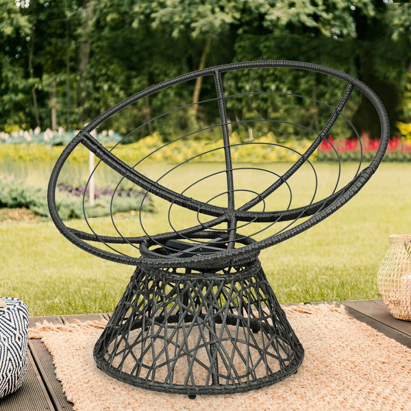 360-degree Swivel Rattan Papasan Chair - Black