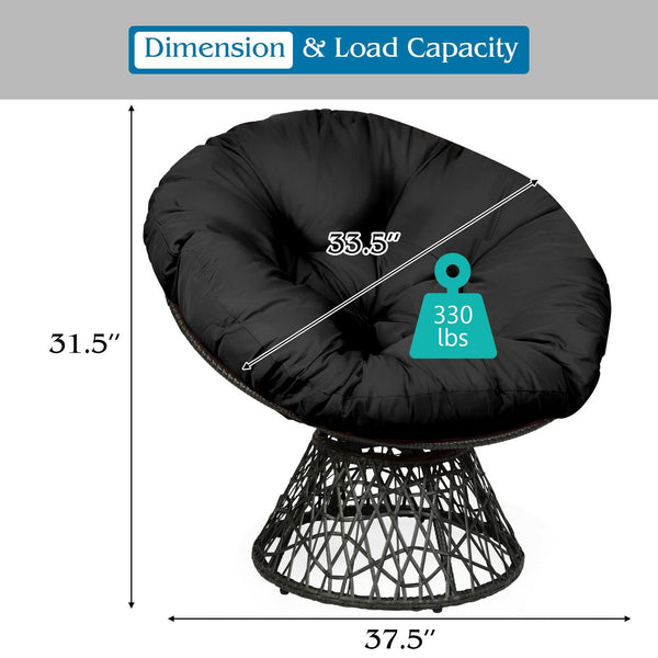360-degree Swivel Rattan Papasan Chair - Black