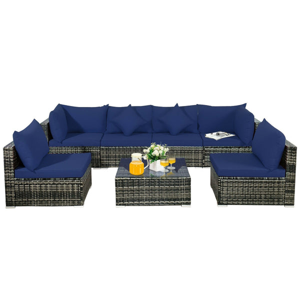 7pc Outdoor Rattan Sofa Set -  Navy