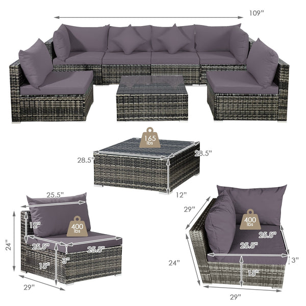 7pc Outdoor Rattan Sofa Set -  Gray