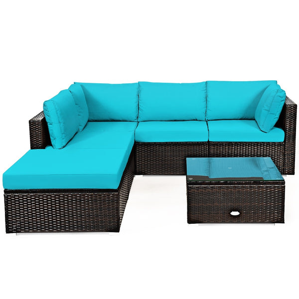 6pc Outdoor Patio Rattan Furniture Set - Turquoise
