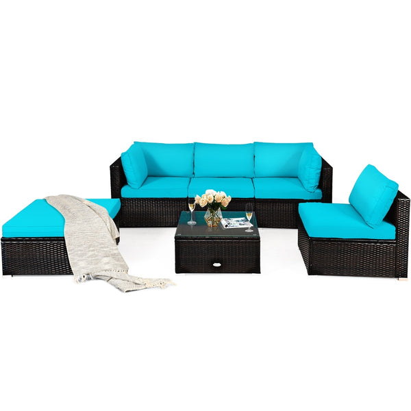6pc Outdoor Patio Rattan Furniture Set - Turquoise