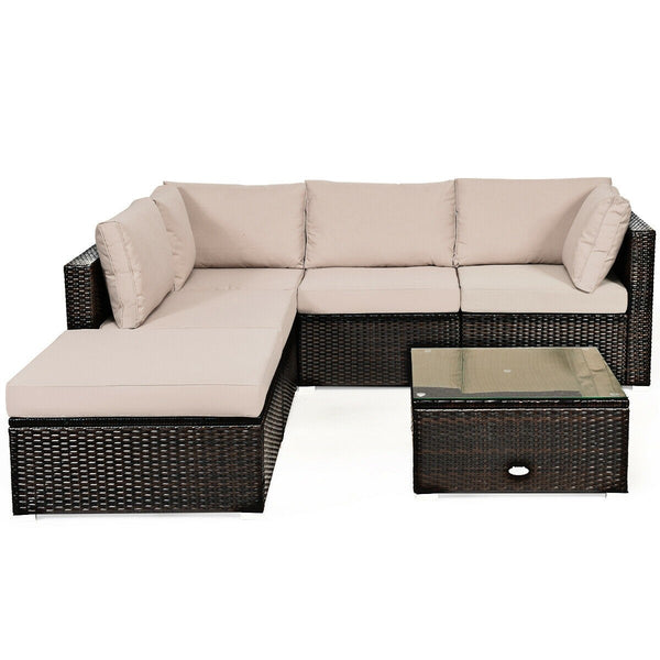 6pc Outdoor Patio Rattan Furniture Set - Beige