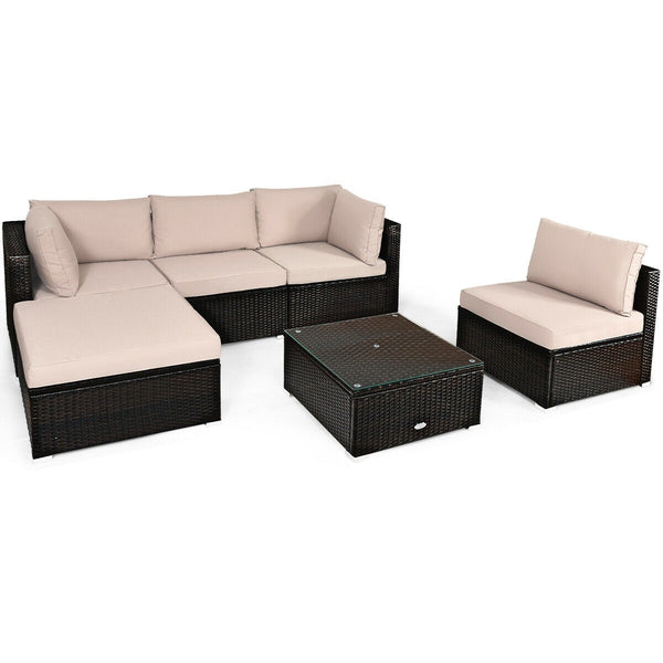 6pc Outdoor Patio Rattan Furniture Set - Beige