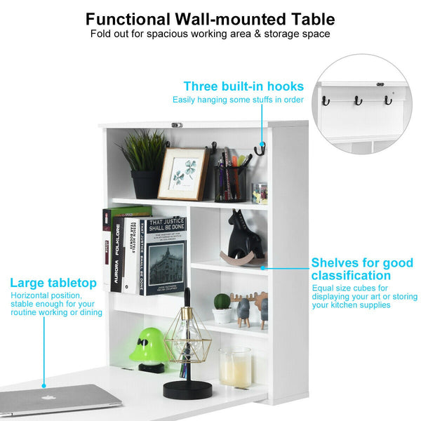 Convertible Wall Mounted Table with A Chalkboard - White