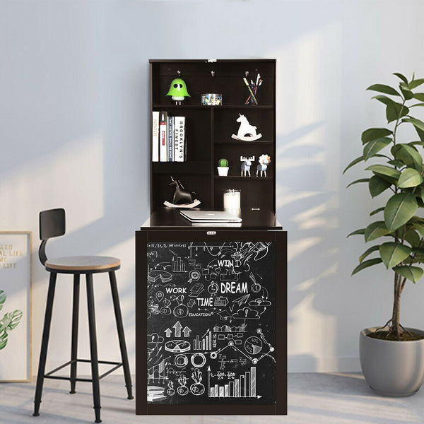 Convertible Wall Mounted Table with A Chalkboard - Brown