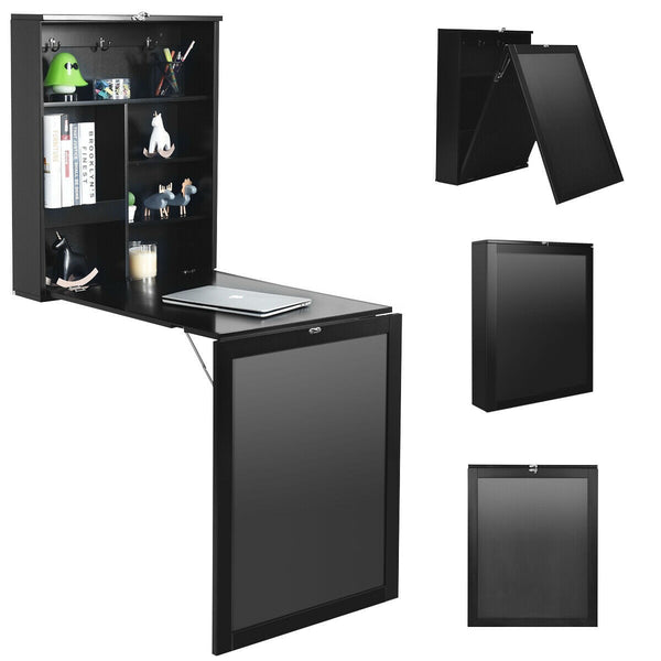 Convertible Wall Mounted Table with A Chalkboard - Black