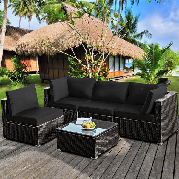 5pc Wicker Rattan Cushioned Patio Furniture Set - Black