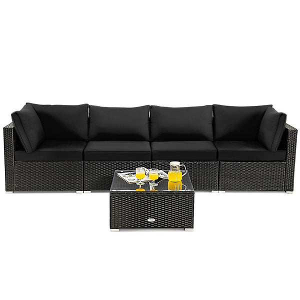 5pc Wicker Rattan Cushioned Patio Furniture Set - Black