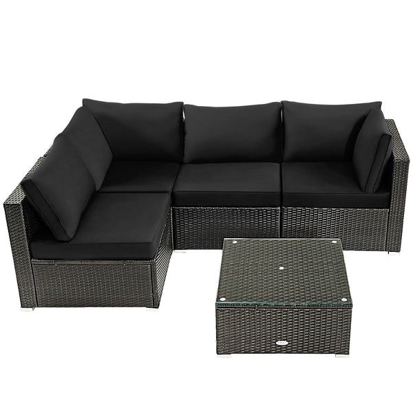 5pc Wicker Rattan Cushioned Patio Furniture Set - Black