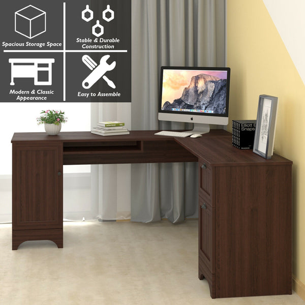 L Shaped Corner Computer Desk - Coffee