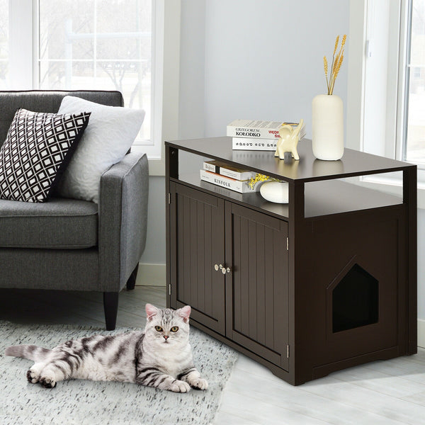 28" Wooden Cat Litter Box with Storage Layer - Brown