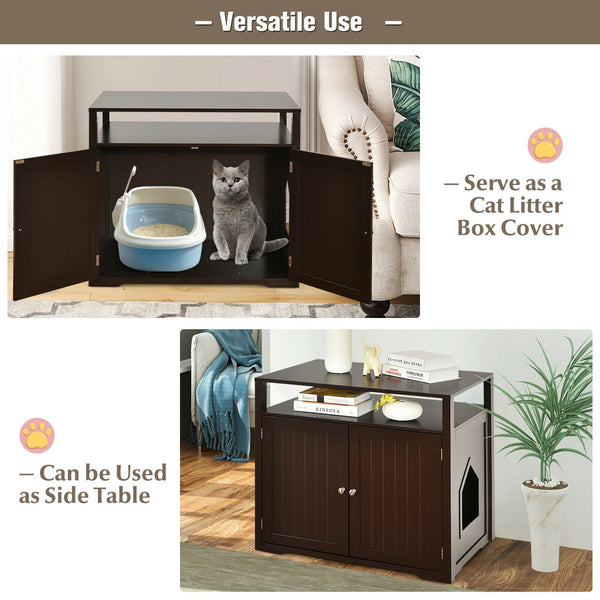28" Wooden Cat Litter Box with Storage Layer - Brown