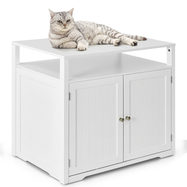 28" Wooden Cat Litter Box with Storage Layer - White