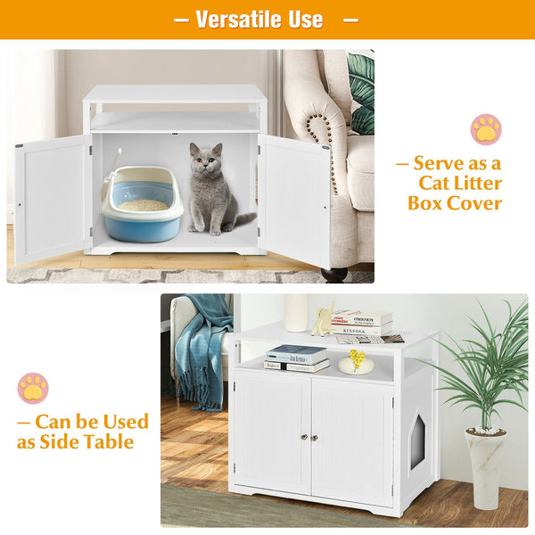 28" Wooden Cat Litter Box with Storage Layer - White