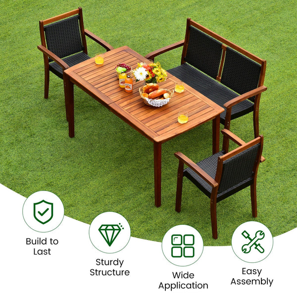 4pc Outdoor Patio Rattan Dining Furniture Set - Brown
