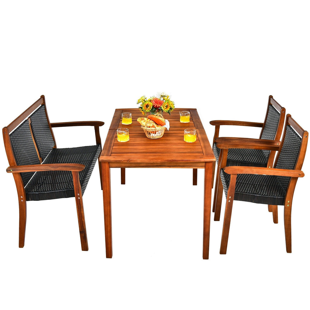 4pc Outdoor Patio Rattan Dining Furniture Set - Brown