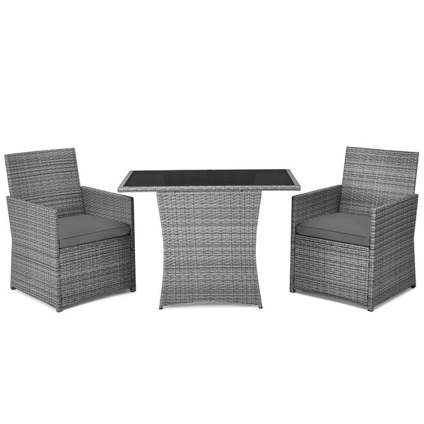 3pc Cushioned Patio Rattan Furniture Set - Gray