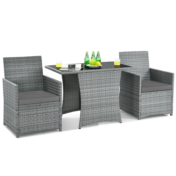 3pc Cushioned Patio Rattan Furniture Set - Gray