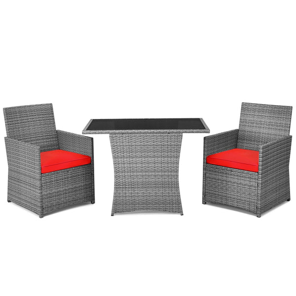 3pc Cushioned Patio Rattan Furniture Set - Red