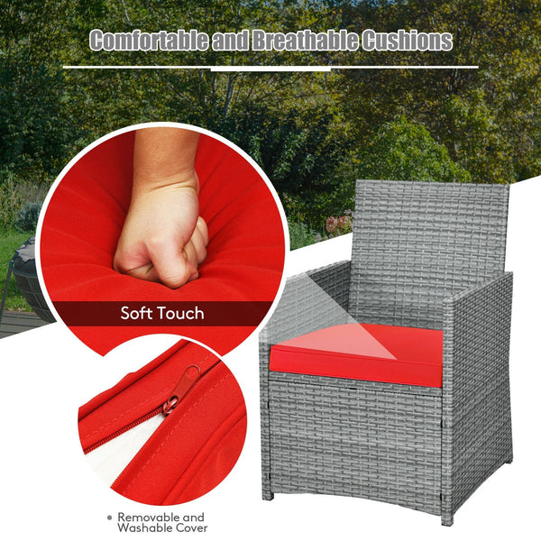 3pc Cushioned Patio Rattan Furniture Set - Red