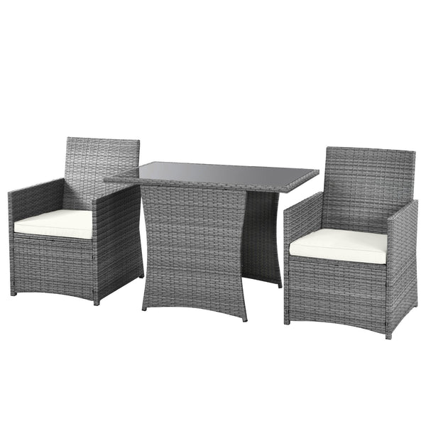 3pc Cushioned Patio Rattan Furniture Set - White