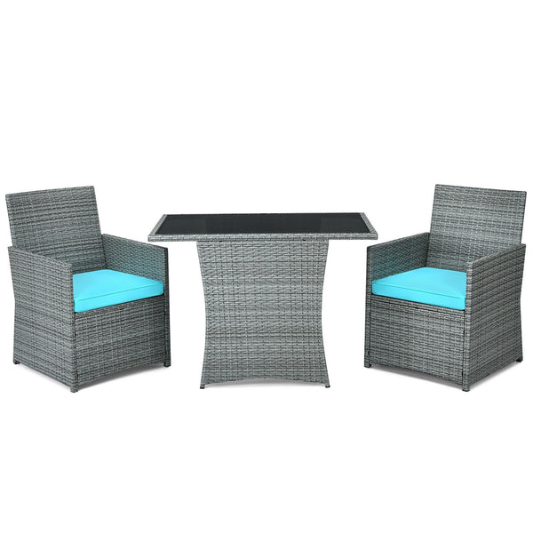 3pc Cushioned Patio Rattan Furniture Set - Turquoise